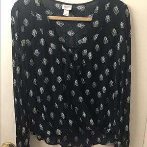 Mossimo Black White Faux Wrap Blouse